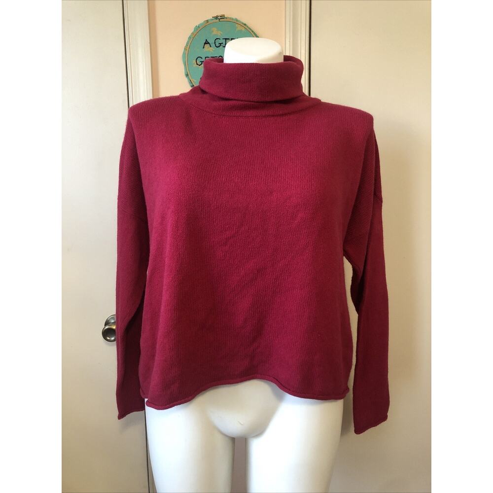 Eileen Fisher Cotton Cashmere Long Sleeve Turtleneck Sweater Red Medium Relaxed